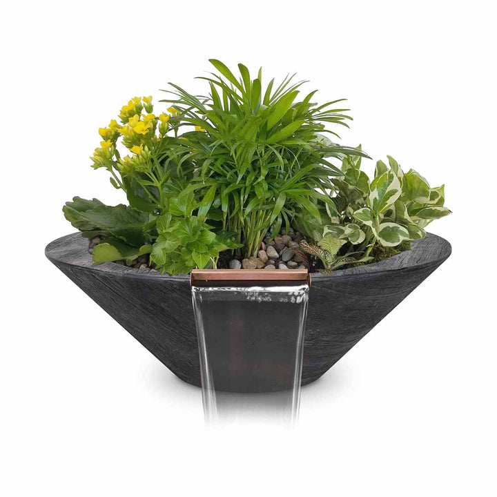Cazo Round Planter & Water Bowl | GFRC Wood Grain Water Feature - Ebony