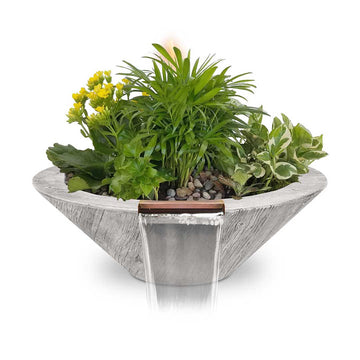 Cazo Round Planter & Water Bowl | GFRC Wood Grain Water Feature - Ivory