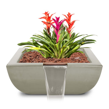 Avalon Square Planter & Water Bowl, GFRC Concrete | Water Feature - Ash