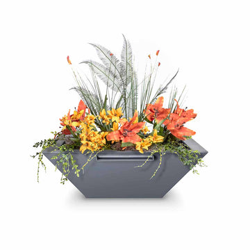 Maya Round Planter & Water Bowl, Powder Coated Metal | Water Feature - Gray