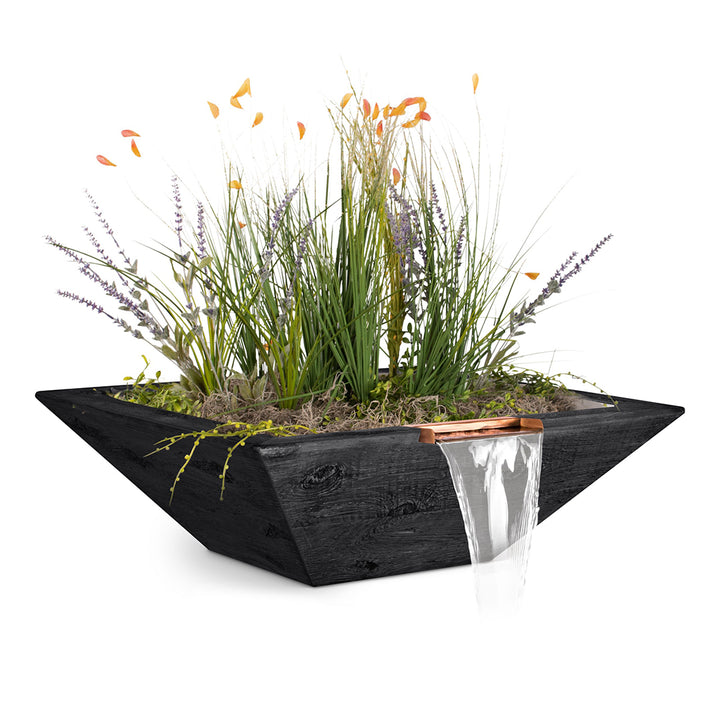 Maya Round Planter & Water Bowl, Wood Grain GFRC | Water Feature - Ebony