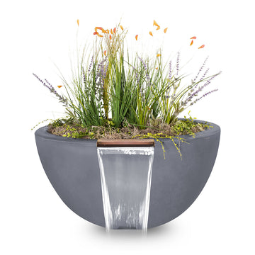 Luna Round Planter & Water Bowl, GFRC Concrete | Water Feature - Gray