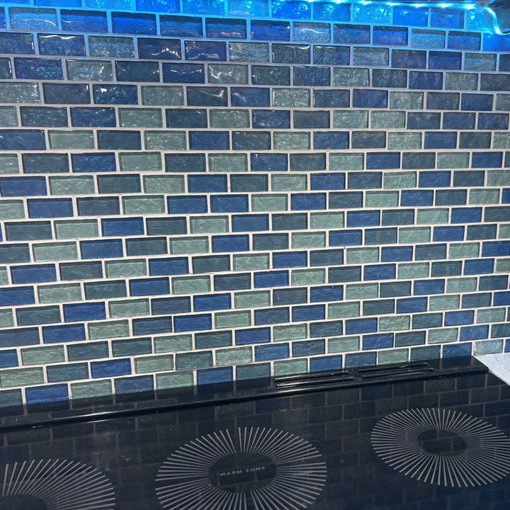 GG82348B18 Blue Blend 1" x 2" Glass Pool Tile