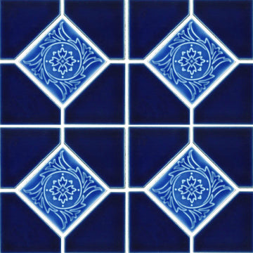 Cobalt Blue Akron, 6" x 6" Deco | AMBON-7 | Fujiwa Porcelain Pool Tile