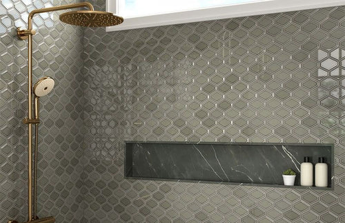 geometric ceramic tile on bathroom shower wall