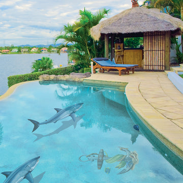 PORC-GW98-36/SH	Great White Shark 36" with Shadow	| Custom Mosaics Pool Mosaic