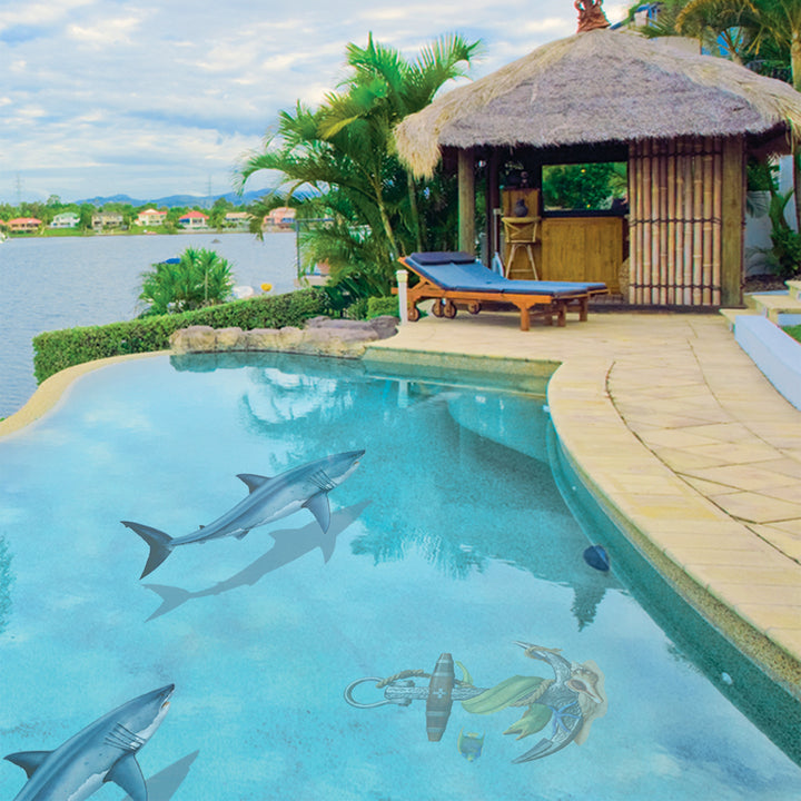 PORC-GW98-36/SH	Great White Shark 36" with Shadow	| Custom Mosaics Pool Mosaic