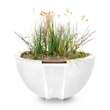 Luna Round Planter & Water Bowl, GFRC Concrete | Water Feature - Limestone