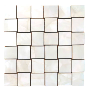 Mother of Pearl-Ivory Polished Basketweave Mosaic