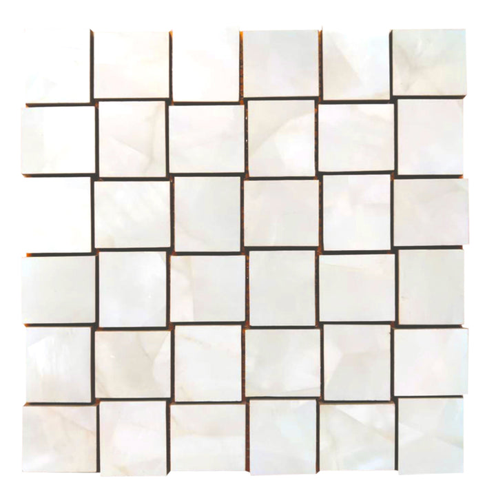Mother of Pearl-Ivory Polished Basketweave Mosaic