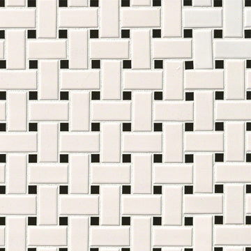 White and Black, Basketweave Mosaic | Porcelain Kitchen and Bath Tile