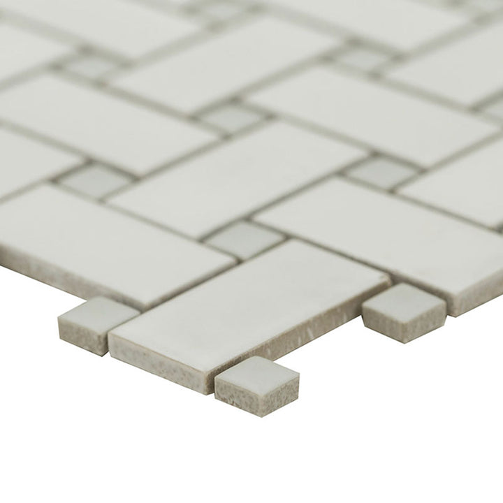 White and Gray, Basketweave Mosaic | Porcelain Kitchen and Bath Tile