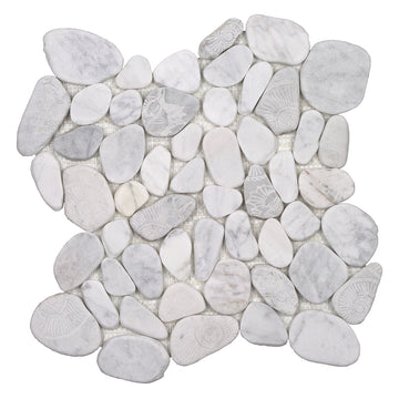 Fossil Carrara, Shaved Pebble Tile | Natural Stone Mosaic Tile