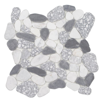 Terrazzo Carrara Nero Smoke, Shaved Pebble Tile | Natural Stone Tile