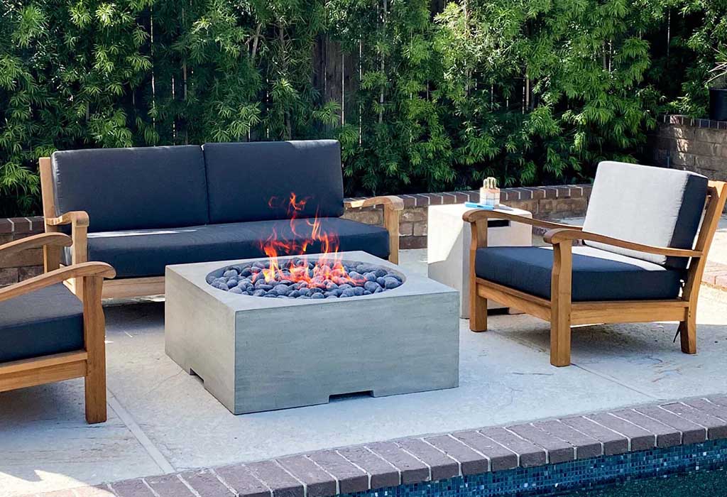 Outdoor Concrete Fire pit on swimming pool patio