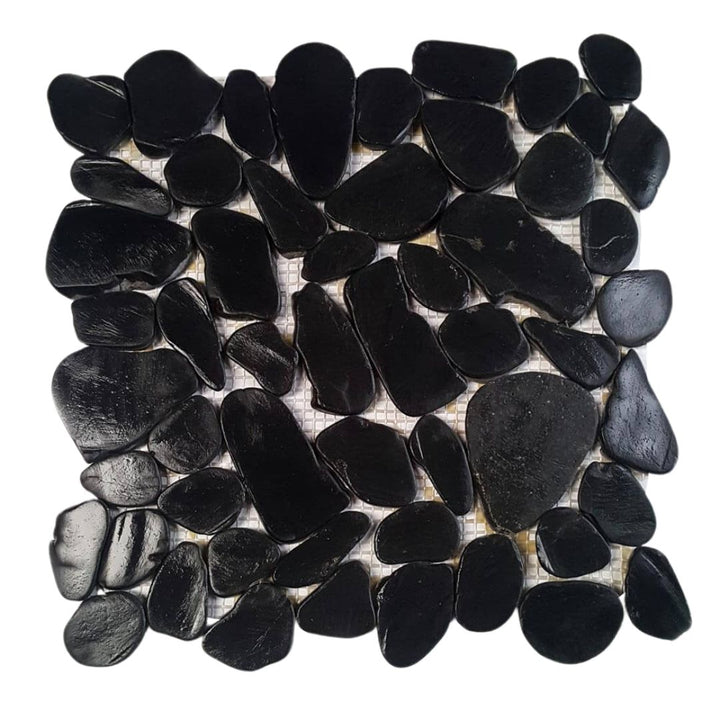 Pure Black, Pebble Tile | Shaved Pebbles Mosaics | Natural Stone