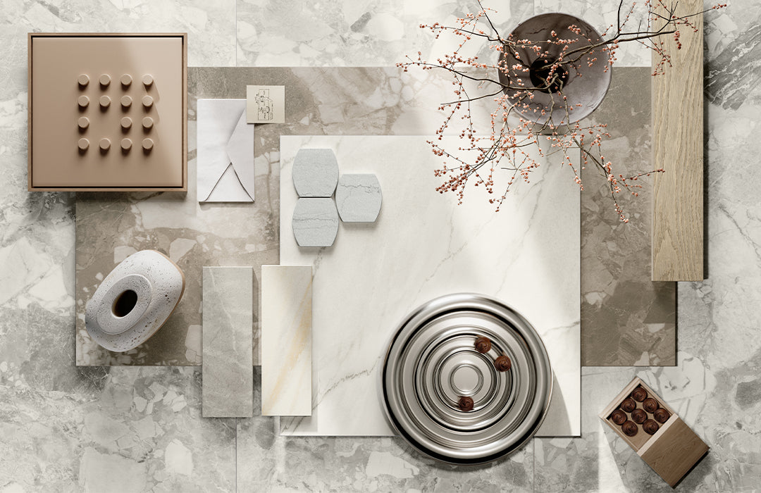 Decorative objects on a textured surface