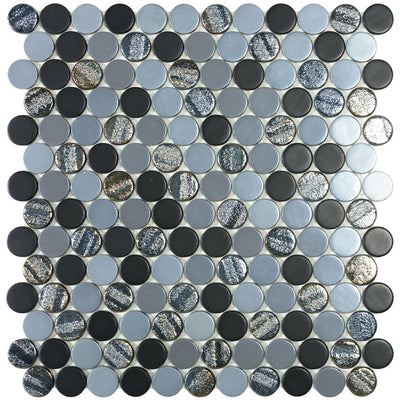 Laguna Black Blend, Circle | Glass Penny Round Tile for Pools and Spas