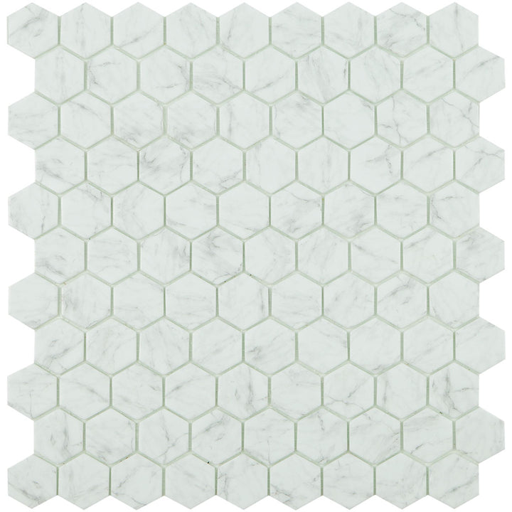 Calacatta Grey Brillo, Hexagon Glass Tile | Mosaic Tile by Vidrepur