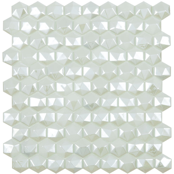 Diamond White 3D, Hexagon Glass Tile | Mosaic Tile by Vidrepur
