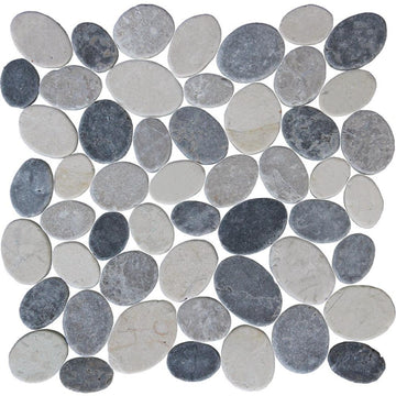 Grey and White Coin, Pebble Tile | Natural Stone Mosaic Tile by Tesoro