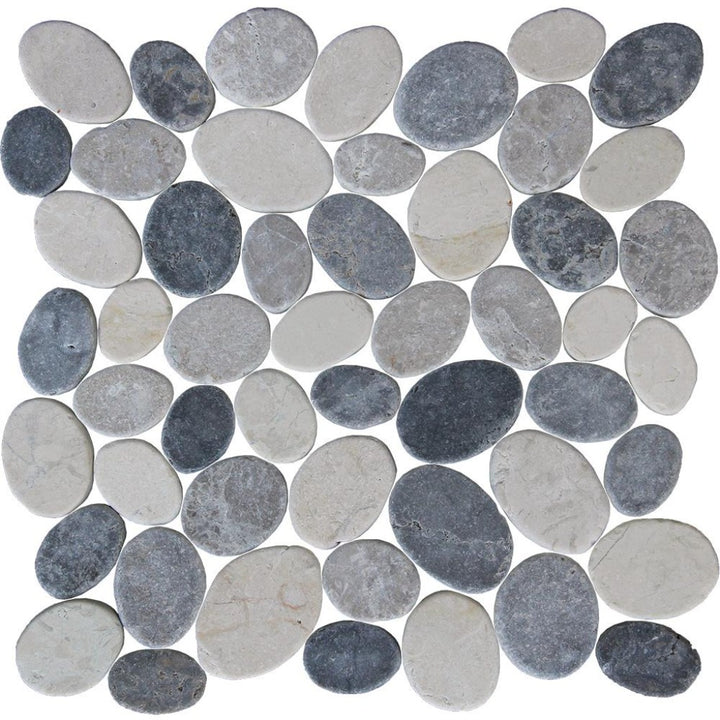 Grey and White Coin, Pebble Tile | Natural Stone Mosaic Tile by Tesoro