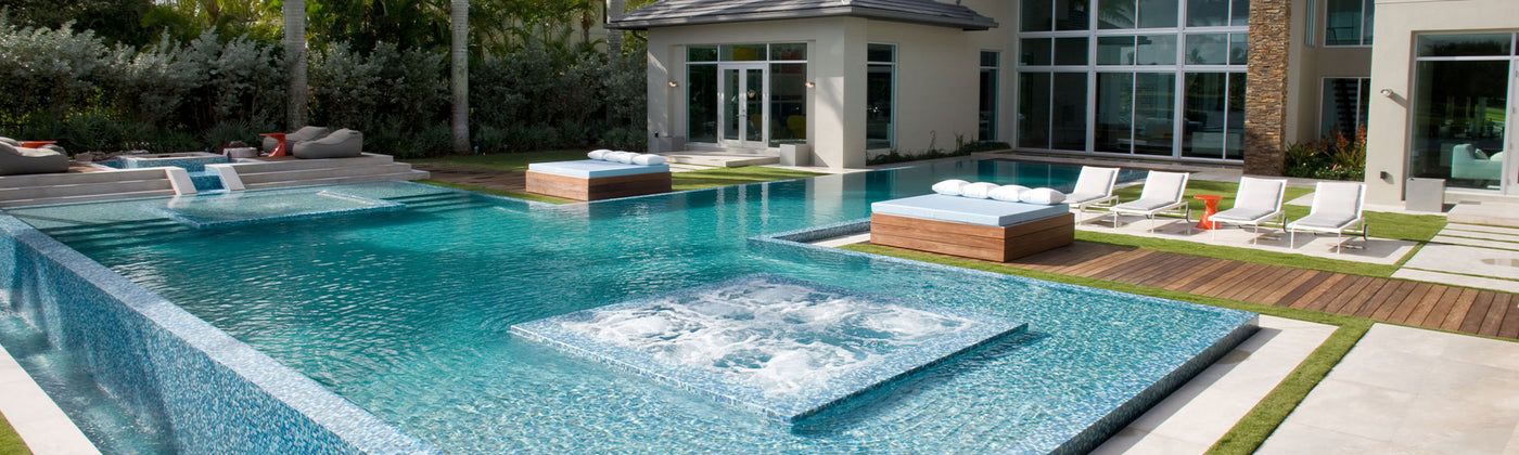 Outdoor living space with swimming pool, patio furniture, porcelain pavers, and artificial turf
