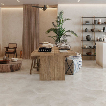 Atelier White Satin, Hexagon Porcelain Tile | Tesoro Floor & Wall Tile