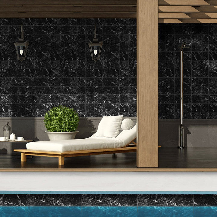 Black Glossy, 6" x 24" Porcelain Tile | Pool Waterline Tile