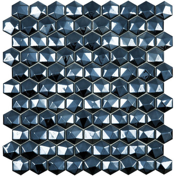 Black Iridescent 3D, Hexagon Glass Mosaic | Glass Tile by Vidrepur