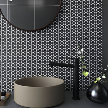 Black Matte, Penny Round Mosaic | Porcelain Tile by Fujiwa