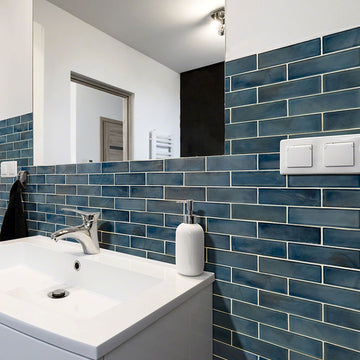 Blue Shimmer, 2" x 6" Glass Tile | Subway Kitchen and Bath Tile by MSI