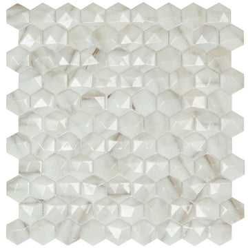 Calacatta Brillo 3D, Hexagon Glass Tile | Mosaic Tile by Vidrepur