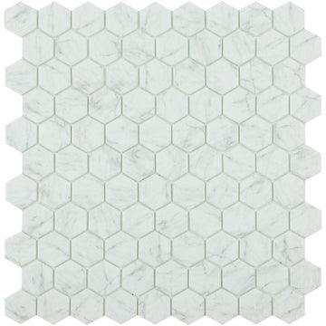 Calacatta Grey Brillo, Hexagon Glass Tile | Mosaic Tile by Vidrepur