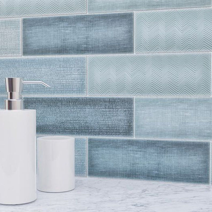 Collage Oxford Blue, 4" x 12" Ceramic Tile | Kitchen Backsplash Tile