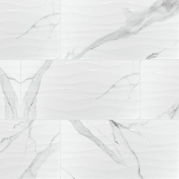 Dymo Statuary Wavy White, 12" x 24" Ceramic Tile | Backsplash Tile