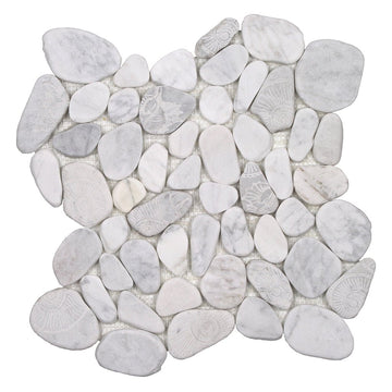 Fossil Carrara, Shaved Pebble Tile | Natural Stone Mosaic Tile
