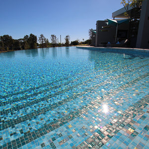 Iridescent glass tile in swimming pool