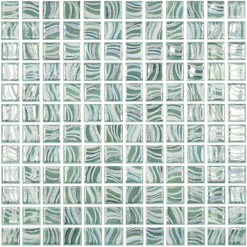 Glitter Jade, 1" x 1" Glass Tile | Mosaic Pool Tile by Vidrepur