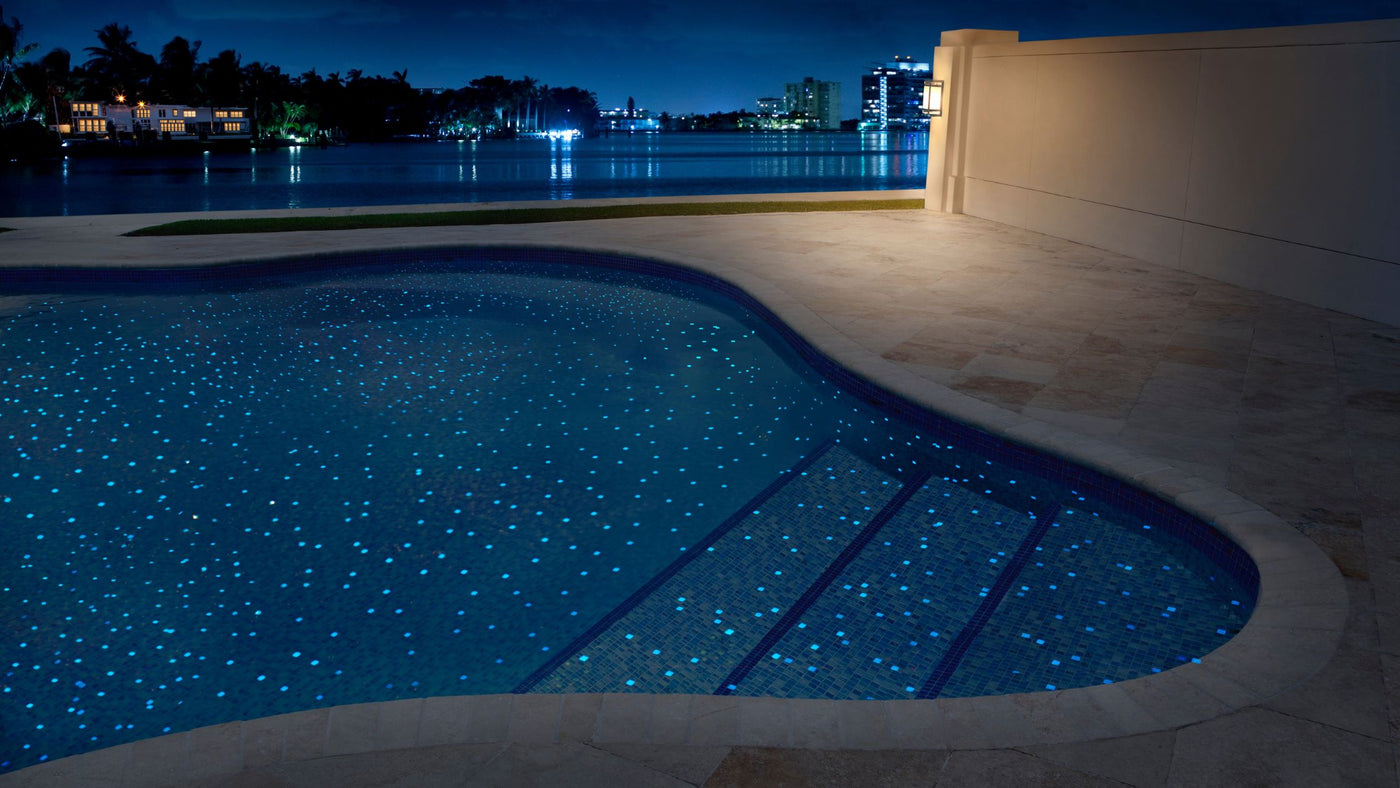 Glow in the dark mosaic tile in a swimming pool