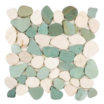 Green and White, Pebble Tile | Shaved Pebbles Mosaics | Natural Stone