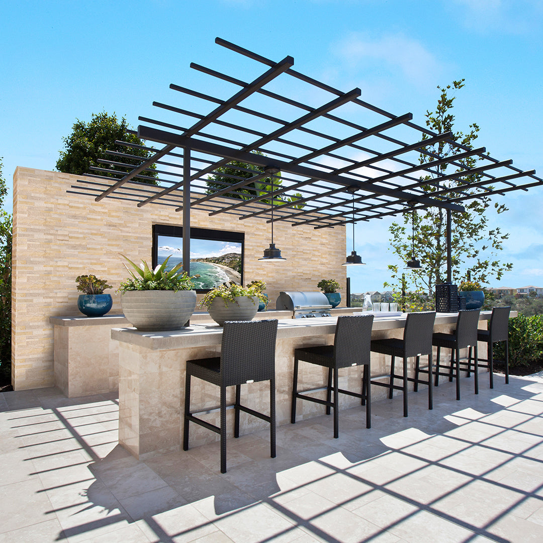 Outdoor kitchen with porcelain pavers