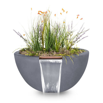 Luna Round Planter & Water Bowl, GFRC Concrete | Water Feature - Gray