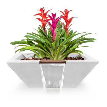 Maya Square Planter & Water Bowl, GFRC Concrete | Water Feature - Limestone