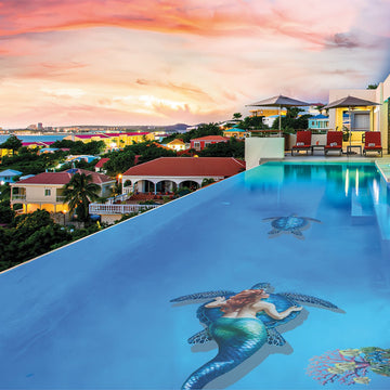 Mermaid with Blue Turtle w/ Shadow | Pool Mosaic by Custom Mosaics