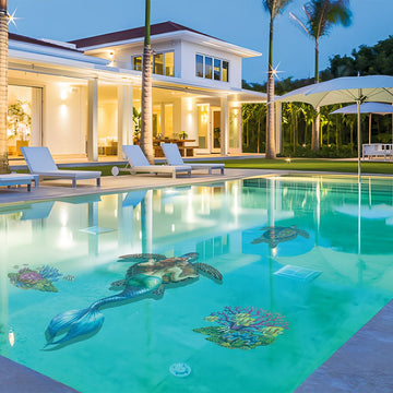 Mermaid with Brown Turtle w/ Shadow | Pool Mosaic by Custom Mosaics