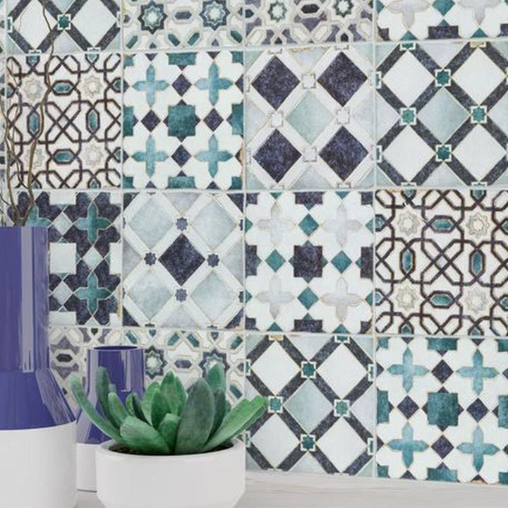 Moroccan Mix Azure, 4" x 4" Ceramic Tile | Kitchen Backsplash Tile
