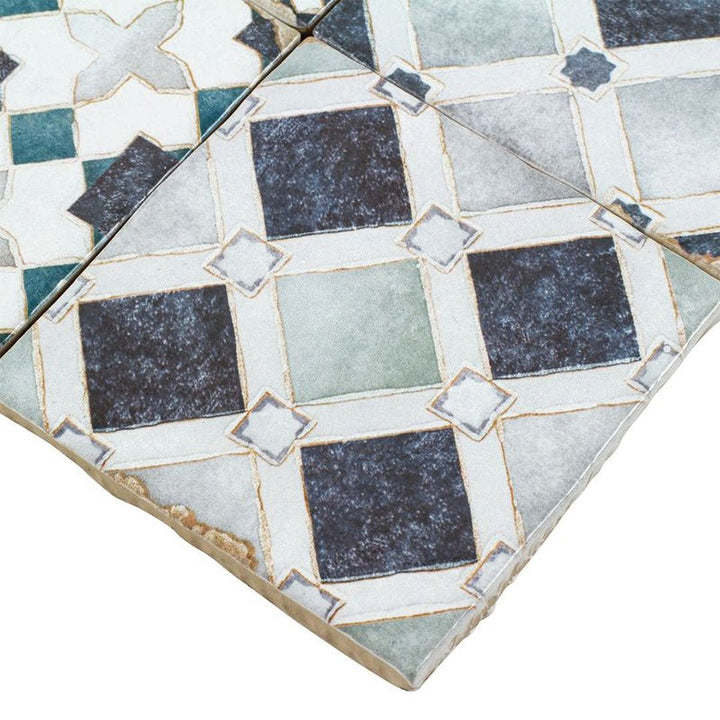 Moroccan Mix Azure, 4" x 4" Ceramic Tile | Kitchen Backsplash Tile