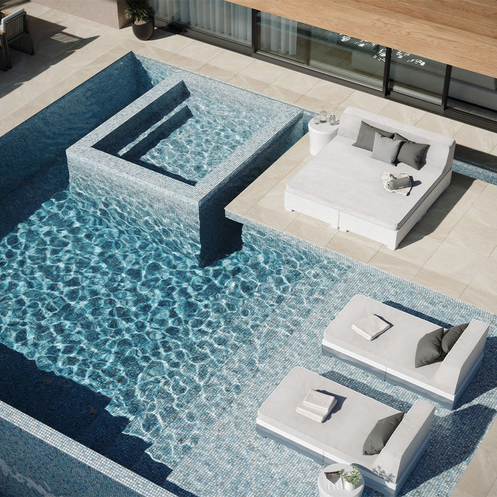 Oasis Turquoise, 1.5" x 1.5" + 1" x 1" Glass Tile | Pool, Spa, & Kitchen Tile