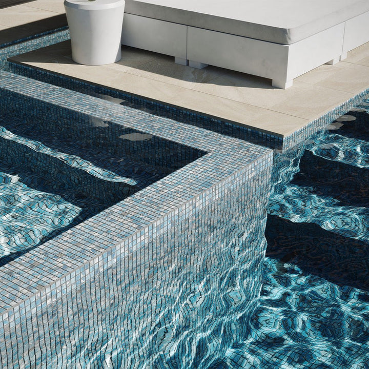 Oasis Turquoise, 1.5" x 1.5" + 1" x 1" Glass Tile | Pool, Spa, & Kitchen Tile